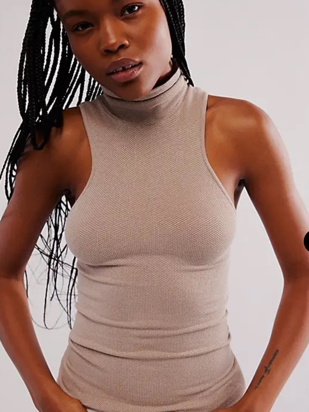 098.New Free People Ready Seamless Turtleneck Tank Sleeveless Mock Neck